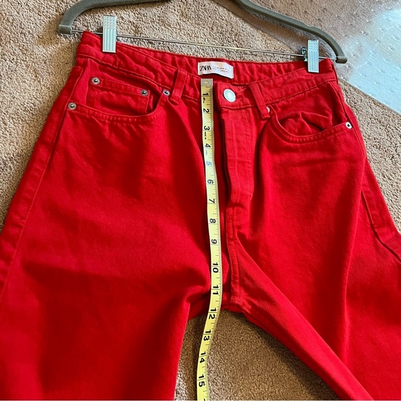 Zara Red Straight Leg Women Jeans Pants 6 Button Fly Casual Streetwear Holiday - Picture 11 of 16